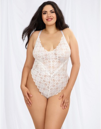  lingerie dreamgirl : body string blanc grande taille échancré et jupe transparente