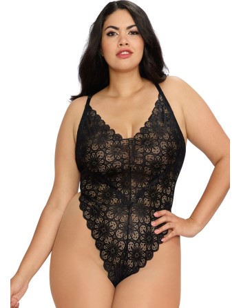  lingerie dreamgirl : body string grande taille noir échancré et jupe transparente