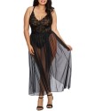  lingerie dreamgirl : body string grande taille noir échancré et jupe transparente