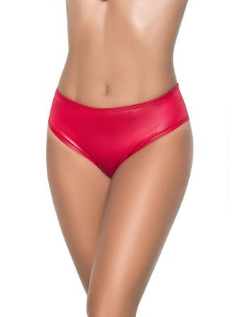 string en tissu wetlook rouge, taille haute, tissu fronçé à l'arrière.