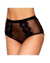 culotte sexy noire en résille et dentelle avec porte jarretelles roses.