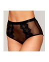 culotte sexy noire en résille et dentelle avec porte jarretelles roses.