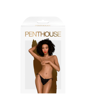 culotte ouverte en dentelle florale noire avec petit nœud satiné penthouse