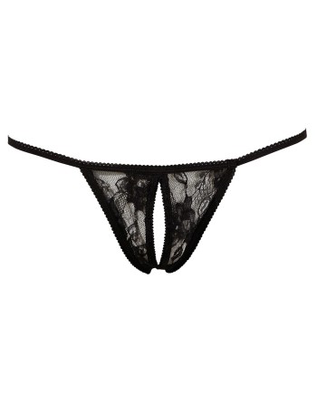 string dentelle florale noire ouvert à l'entrejambe de la collection lingerie sexy cottelli.