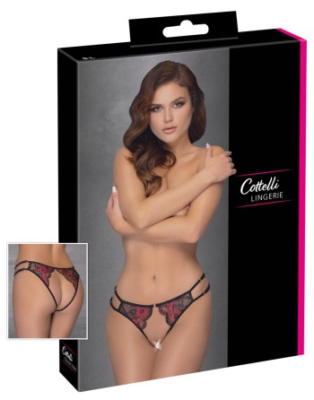 slip en dentelle florale ouvert à l'entrejambe de chez votre cottelli lingerie sexy.