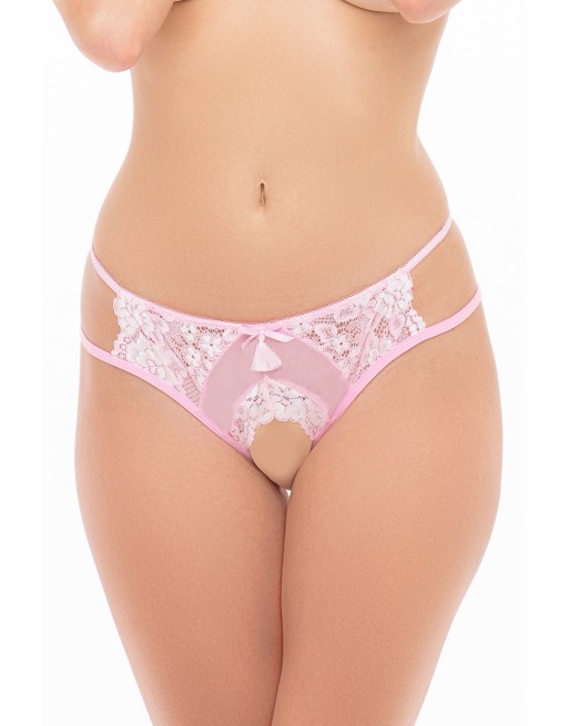 shorty rose résille transparente ouvert à l'entrejambe de la collection rené rofé.