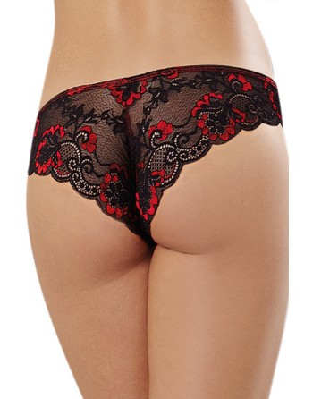  lingerie tanga rouge uni dentelle noire