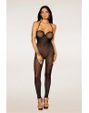 Bodystocking en résille noire, sans couture, avec large décolleté à armature  - DG0471BLK