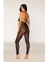 Bodystocking en résille noire, sans couture, avec large décolleté à armature  - DG0471BLK