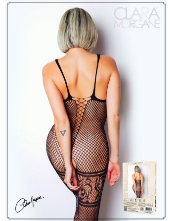 bodystocking en résille noire sexy avec laçage de la collection clara morgane