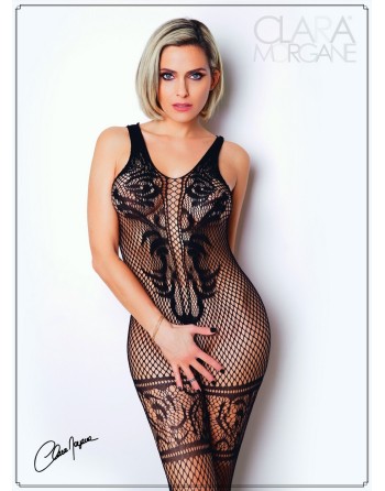 bodystocking en résille noire sexy avec laçage de la collection clara morgane