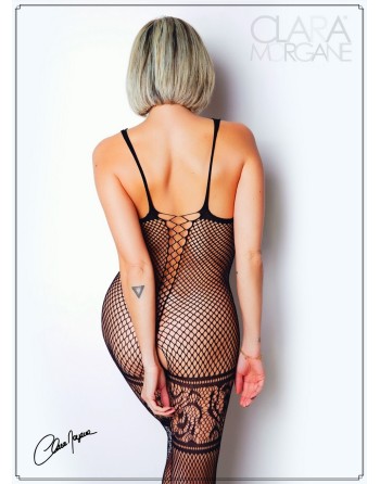 bodystocking en résille noire sexy avec laçage de la collection clara morgane