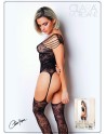 bodystocking sexy en dentelle florale avec ouverture en lanières croisées