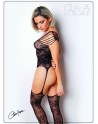 bodystocking sexy en dentelle florale avec ouverture en lanières croisées