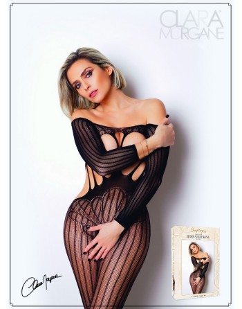 bodystocking noir, manches longues, avec épaules dénudées clara morgane