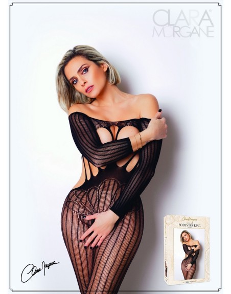 bodystocking noir, manches longues, avec épaules dénudées clara morgane