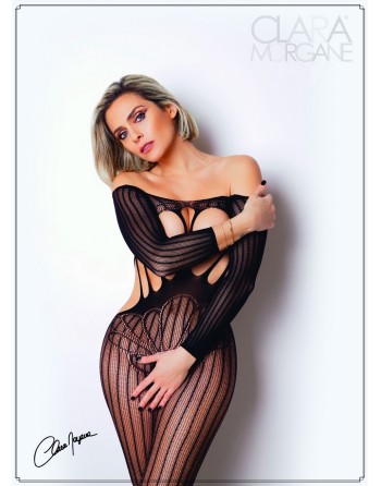 bodystocking noir, manches longues, avec épaules dénudées clara morgane