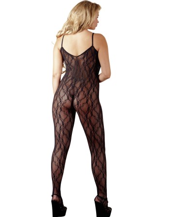 bodystocking avec pieds en dentelle noire avec bandes croisées sur la poitrine de la collection cottelli.