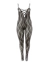 bodystocking avec pieds en dentelle noire avec bandes croisées sur la poitrine de la collection cottelli.