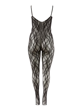 bodystocking avec pieds en dentelle noire avec bandes croisées sur la poitrine de la collection cottelli.