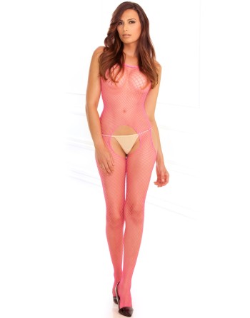  lingerie : combinaison bodystocking rose filet