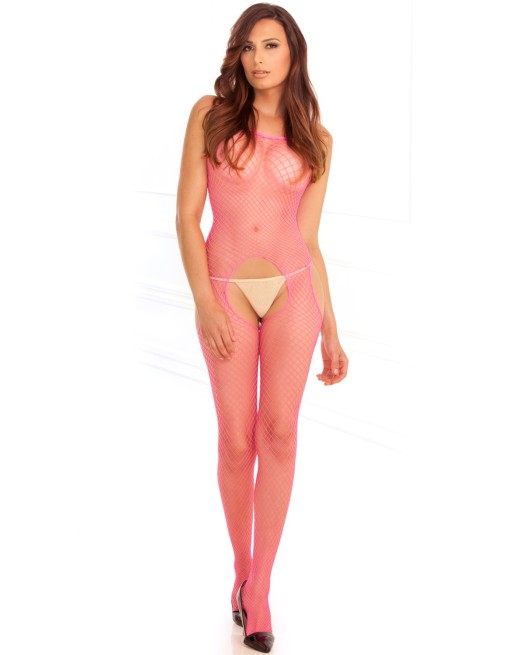  lingerie : combinaison bodystocking rose filet