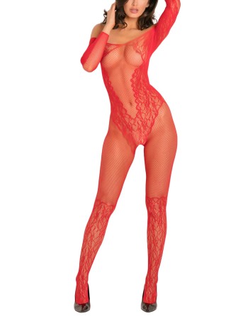  lingerie : bodystring rouge résille ouvert sur les fesses