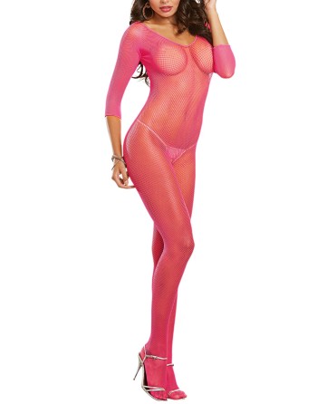  bodystocking rose fluo résille