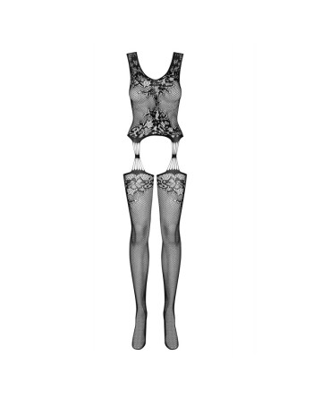  obsessive : combinaison sexy noire semi transparente avec motif à fleurs