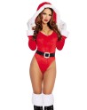 costume mère noël avec body sexy rouge et large capuche de chez dreamgirl