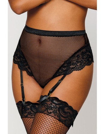 String résille taille haute avec porte-jarretelles noir - DG1478BLK