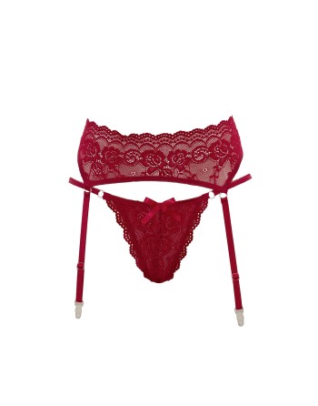 portejarretelles en dentelle florale rouge avec son string rouge sexy de la collection cottelli lingerie sexy.