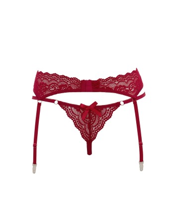 portejarretelles en dentelle florale rouge avec son string rouge sexy de la collection cottelli lingerie sexy.