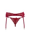 portejarretelles en dentelle florale rouge avec son string rouge sexy de la collection cottelli lingerie sexy.