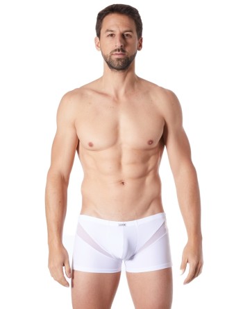  lingerie homme : boxer blanc avec bandes résille