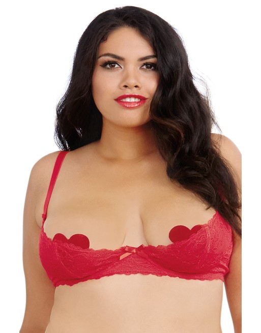  lingerie sexy : soutiengorge rouge seins nus grande taille