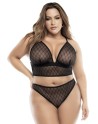 ensemble 3 pièces lingerie sexy, femme forte, noire en fine résille