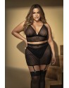 ensemble 3 pièces lingerie sexy, femme forte, noire en fine résille