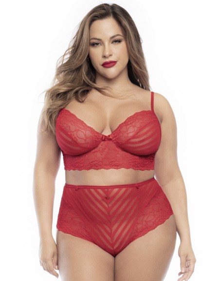 parure lingerie femme ronde avec soutiengorge et culotte rouge sensuelle.