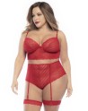 parure lingerie femme ronde avec soutiengorge et culotte rouge sensuelle.