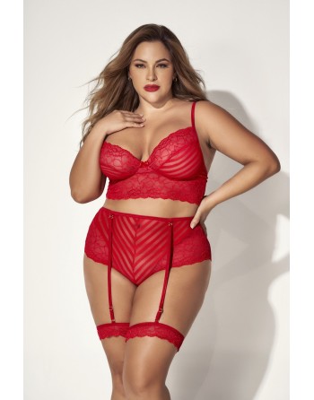 parure lingerie femme ronde avec soutiengorge et culotte rouge sensuelle.