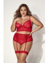 parure lingerie femme ronde avec soutiengorge et culotte rouge sensuelle.