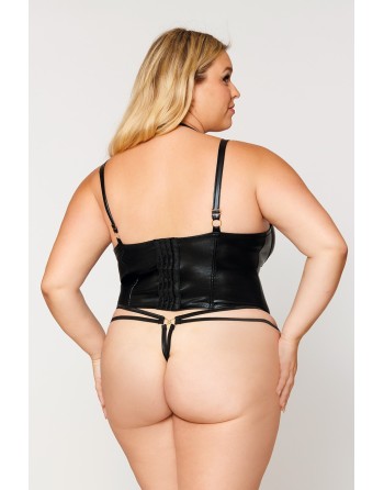 ensemble lingerie sexy, grande taille avec bustier et string noir.