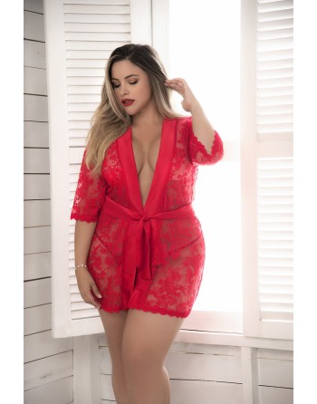  en de peignoir sexy rouge, grande taille, en dentelle florale