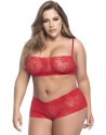  lingerie sexy en top bustier dentelle rouge et shorty pour femmes rondes et pulpuses