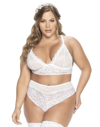 soutiengorge, grande taille, blanc avec string en résille de la collection mapale