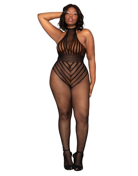 bodystocking, grande taille, noir en fine résille de la collection dreamgirl pour sublimer les silhouette de femmes.