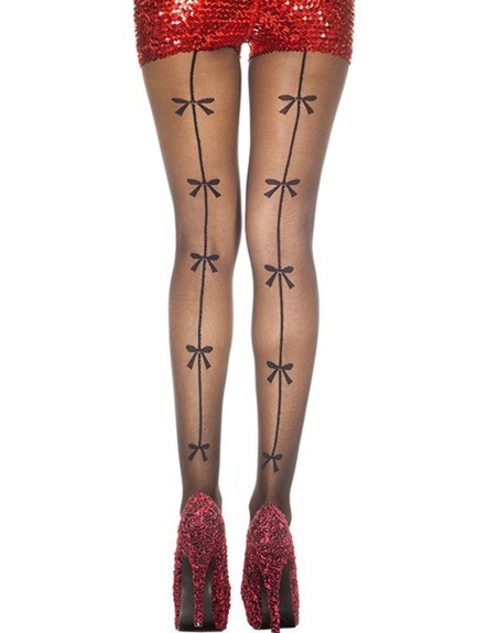  music legs : collant noir fantaisie couture et noeud