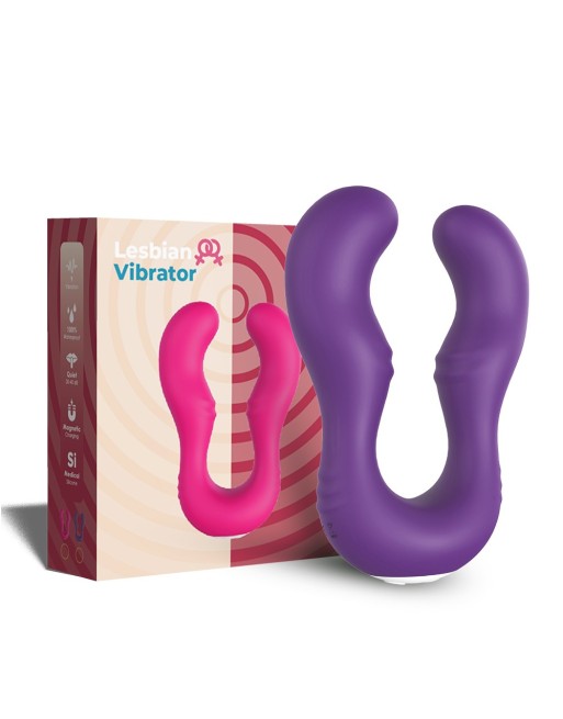 double gode violet avec 9 moteurs sur chaque côtés pour couple de femmes, sex toys lesbiennes dreamy toys