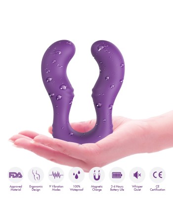 double gode violet avec 9 moteurs sur chaque côtés pour couple de femmes, sex toys lesbiennes dreamy toys